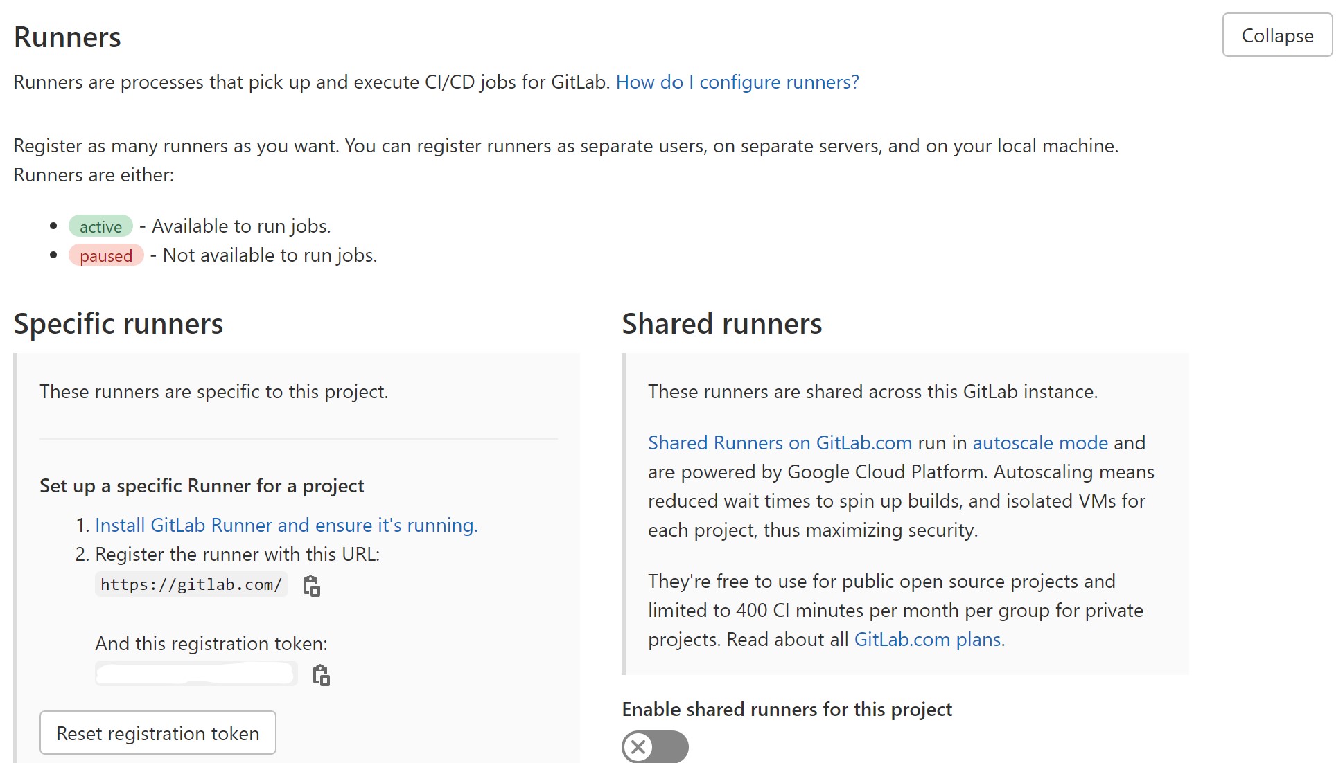 Gitlab CI Runner Registration Token